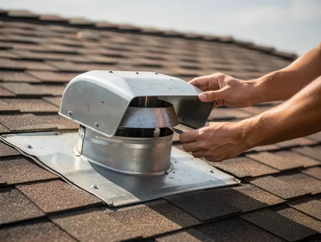 Upland Dryer Vent Cleaning certified technician safely cleaning a roof-mounted dryer vent in Upland