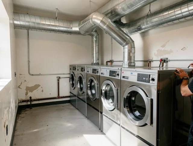 Upland Dryer Vent Cleaning team performing large-scale commercial dryer vent cleaning in Upland