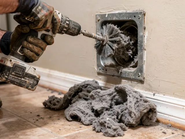 Certified Upland Dryer Vent Cleaning technician performing dryer vent cleaning in Upland